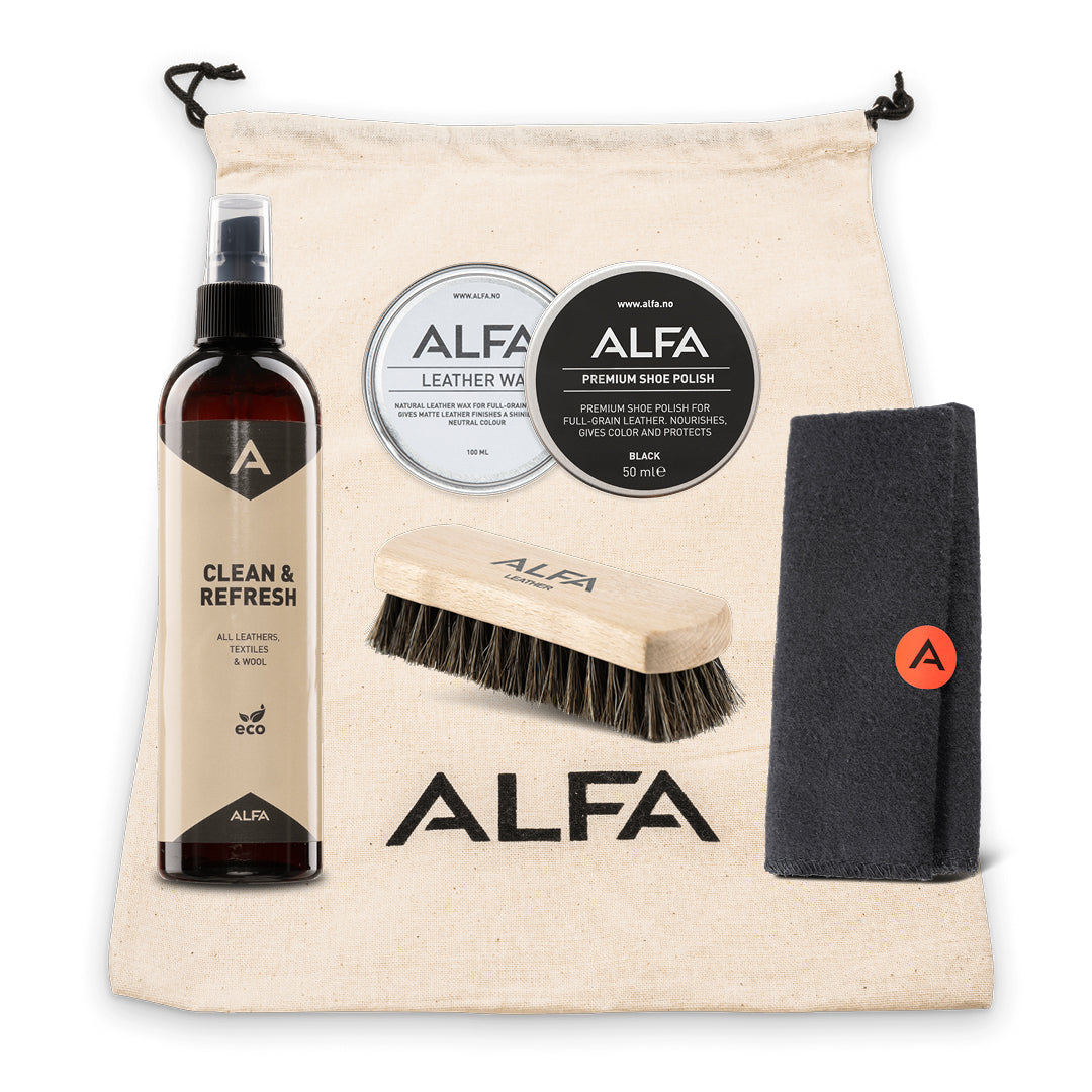 ALFA Shoe maintenance kit full-grain leather, black